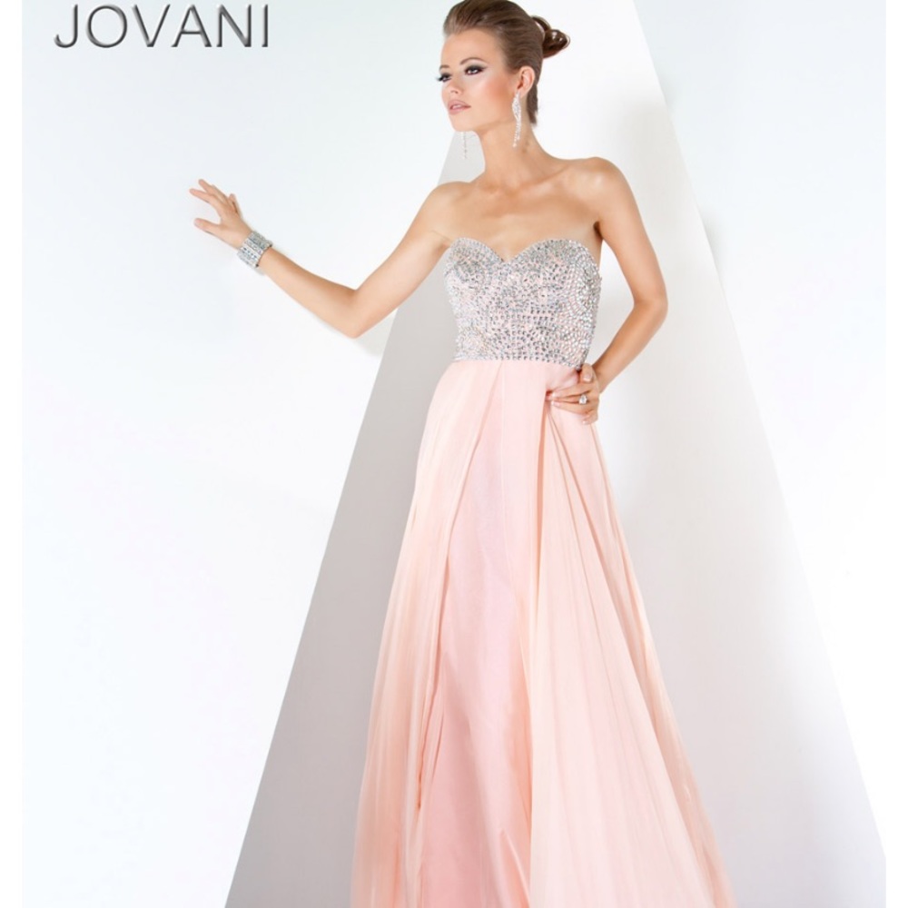 Jovani Peach Beaded Strapless Full Chiffon Flowy Maxi Dress Size 2